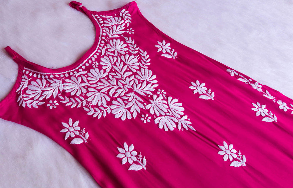 SAMA DEEP PINK SLEEVLESS RAYON KURTA