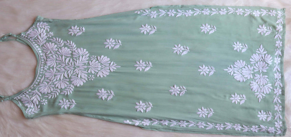 SAMA PASTEL GREEN SLEEVLESS RAYON KURTA