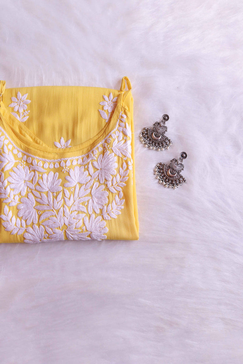 SAMA YELLOW SLEEVLESS RAYON KURTA