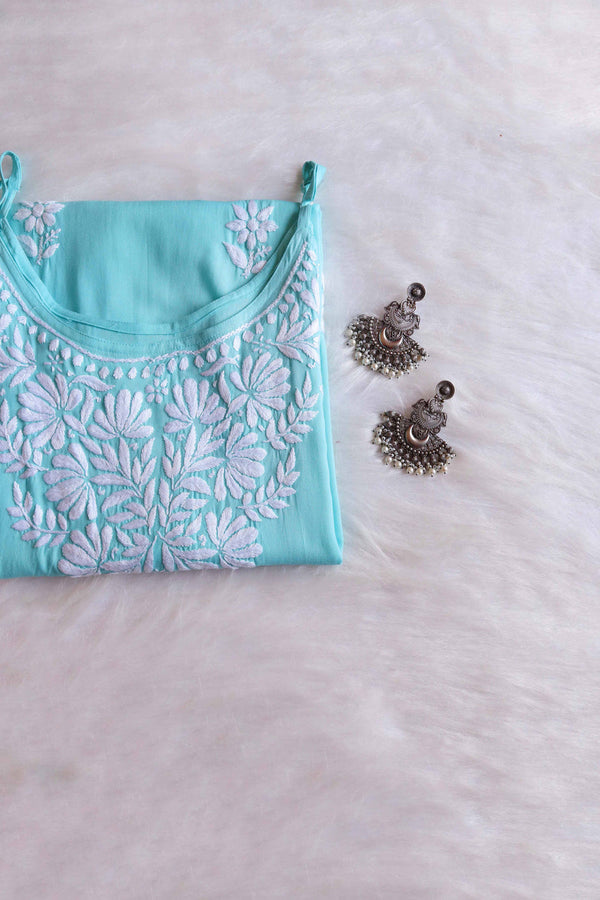 SAMA MINT GREEN SLEEVLESS RAYON KURTA