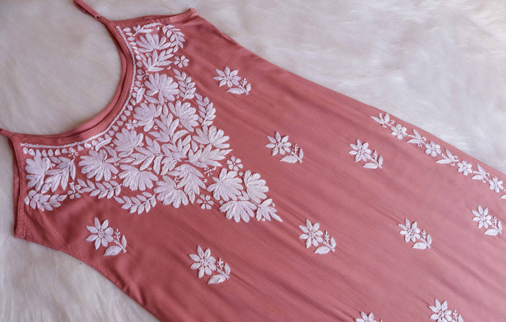 SAMA ROSE BROWN SLEEVLESS RAYON KURTA