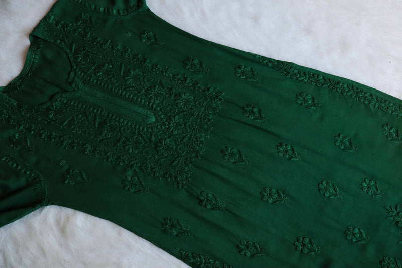 RUHANA BOTTEL GREEN KURTA PANT SET