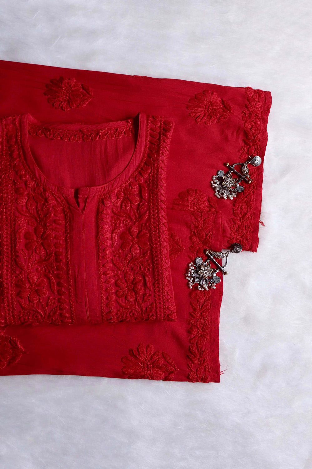 ZEENAT RED KURTA PANT SET