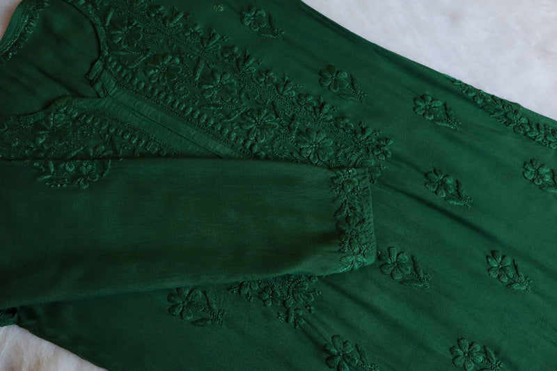 RUHANA BOTTEL GREEN KURTA PANT SET