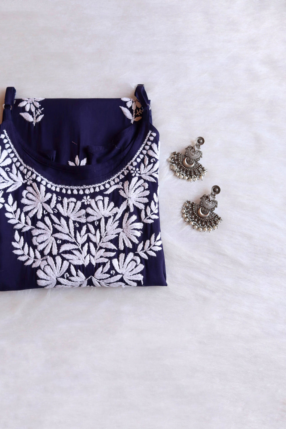 SAMA NAVY BLUE SLEEVLESS RAYON KURTA