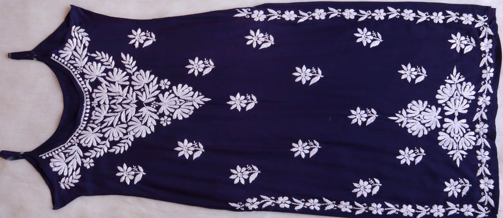 SAMA NAVY BLUE SLEEVLESS RAYON KURTA