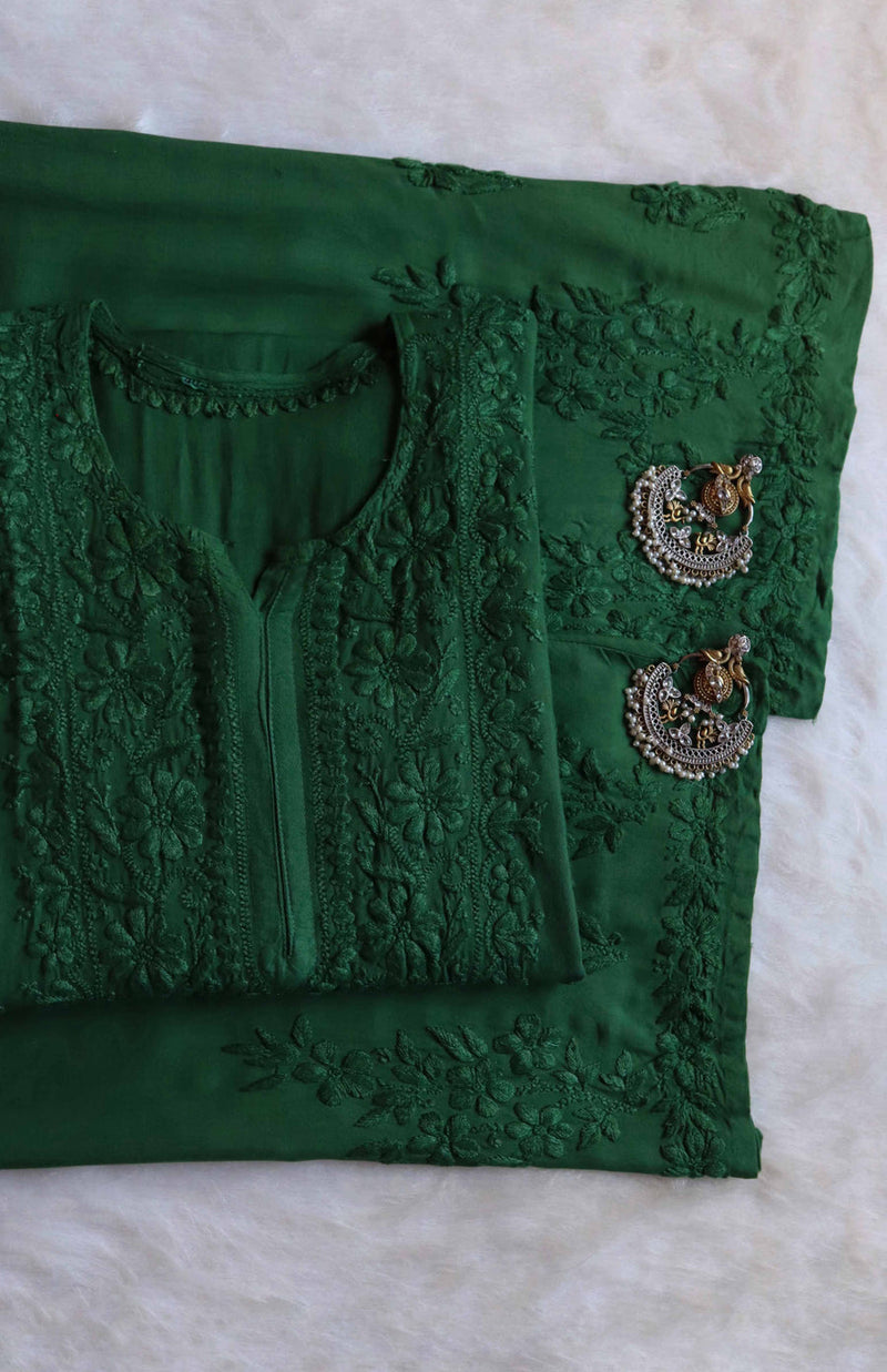 RUHANA BOTTEL GREEN KURTA PANT SET