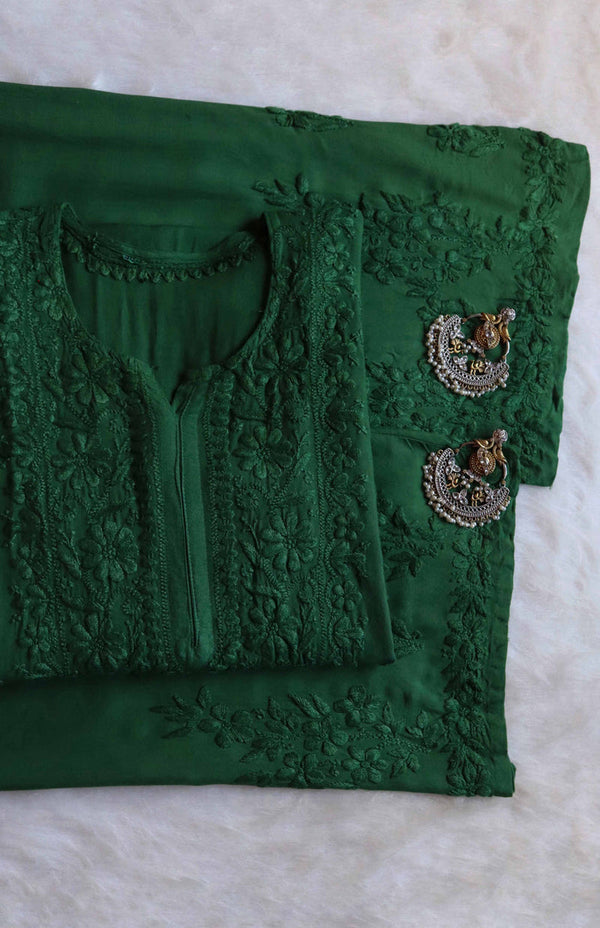 RUHANA BOTTEL GREEN KURTA PANT SET