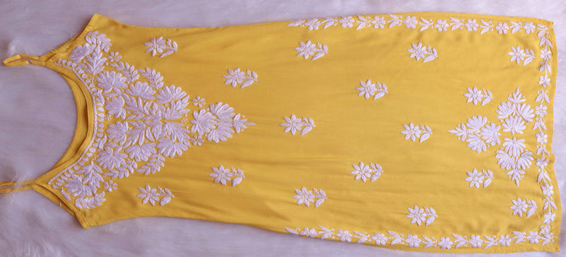 SAMA YELLOW SLEEVLESS RAYON KURTA