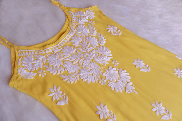 SAMA YELLOW SLEEVLESS RAYON KURTA
