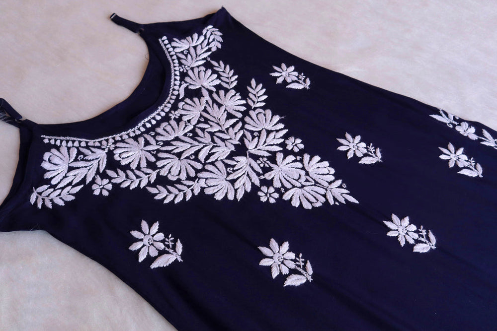 SAMA NAVY BLUE SLEEVLESS RAYON KURTA