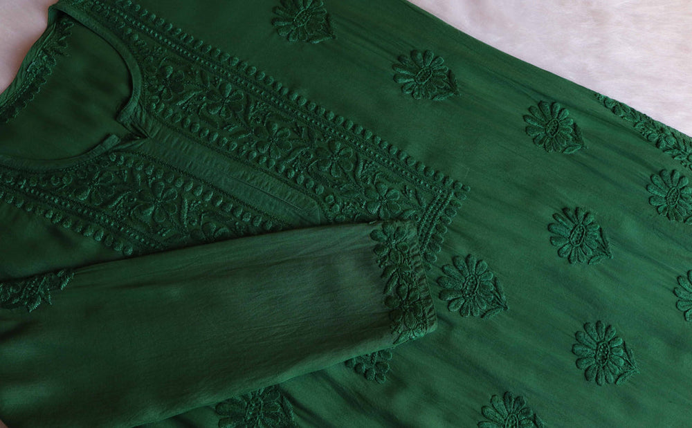 ZEENAT BOTTEL GREEN KURTA PANT SET